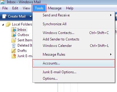 Click Tools and select Accounts